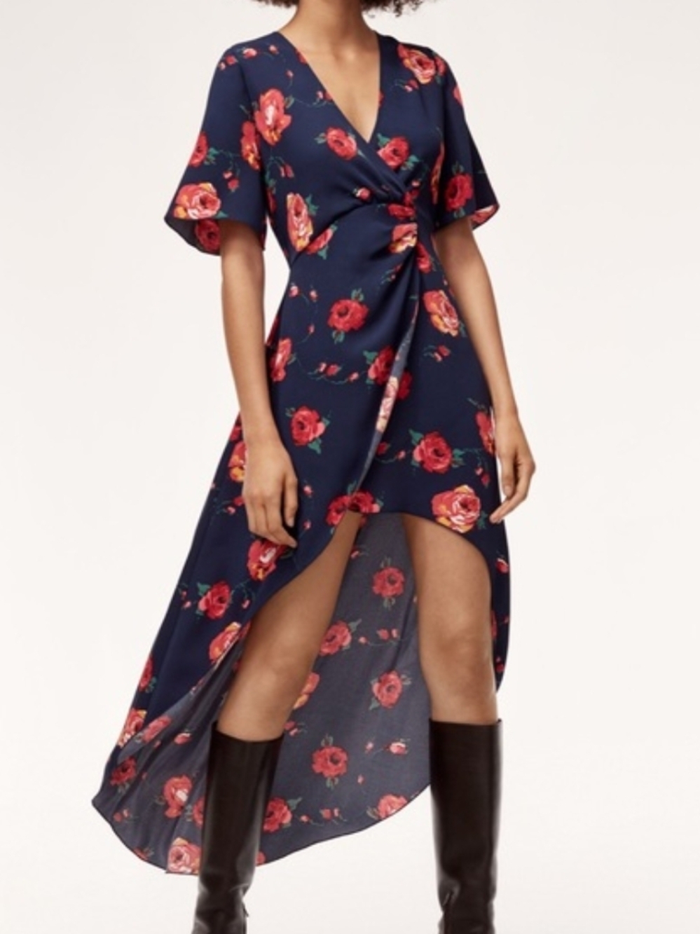 Aritzia Babaton Jedd Navy Floral High-Low Dress Size 2